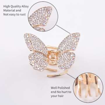 Multi Color Crystal Rhinestones Butterfly Hair Claw Clip for Women Girls