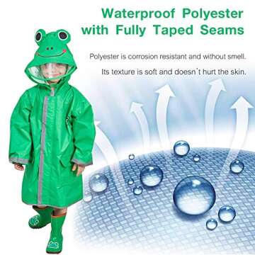SSAWcasa Kids Rain Wear,3D Cartoon Children Toddler Raincoat Jacket Poncho for Boy Girl (L, Green)