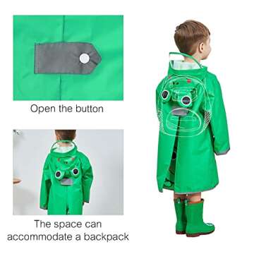 SSAWcasa Kids Rain Wear,3D Cartoon Children Toddler Raincoat Jacket Poncho for Boy Girl (L, Green)