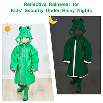 SSAWcasa Kids Rain Wear,3D Cartoon Children Toddler Raincoat Jacket Poncho for Boy Girl (L, Green)