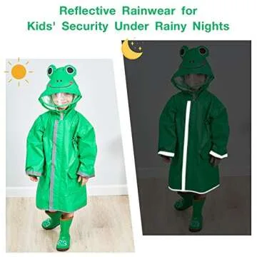 SSAWcasa Kids Rain Wear,3D Cartoon Children Toddler Raincoat Jacket Poncho for Boy Girl (L, Green)