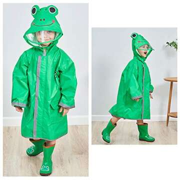 SSAWcasa Kids Rain Wear,3D Cartoon Children Toddler Raincoat Jacket Poncho for Boy Girl (L, Green)