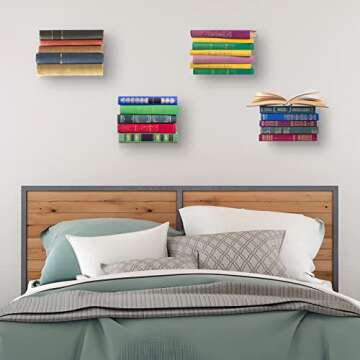 ECOSEAO Floating Book Shelves for Wall, Heavy-Duty Book Organizers, Iron Wall Mounted Shelves for Home Office Classroom Library, White Large (4)