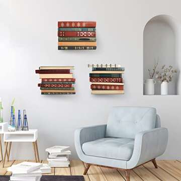 ECOSEAO Floating Book Shelves for Wall, Heavy-Duty Book Organizers, Iron Wall Mounted Shelves for Home Office Classroom Library, White Large (4)