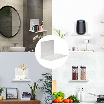 ECOSEAO Floating Book Shelves for Wall, Heavy-Duty Book Organizers, Iron Wall Mounted Shelves for Home Office Classroom Library, White Large (4)