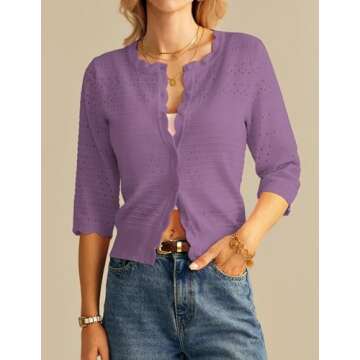 GRACE KARIN Women's 3/4 Sleeve Cropped Caridgan Sweater Button Up Summer Light Weight Crochet Cardig...