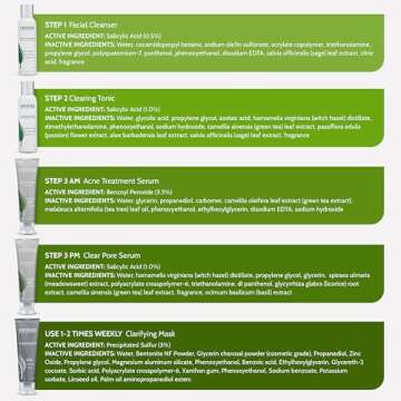 Exposed Skin Care Acne Treatment Kit - Includes Facial Cleanser, Clearing Tonic, Acne Treatment Serum, Clear Pore Serum, Clarifying Mask, Cloth - Natural Acne Solution for Face, All Ages & Skin Types