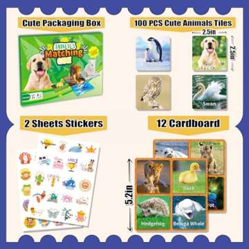 YTSQLER Animal Matching Game for Kids 100PCS Memory Card Game for Toddlers Preschool Learning Activi...