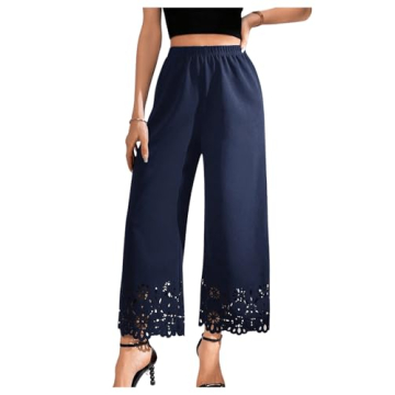 Stylish & Comfortable OYOANGLE Women's Wide Leg Pants With Chic Scallop Trim for Modern Women