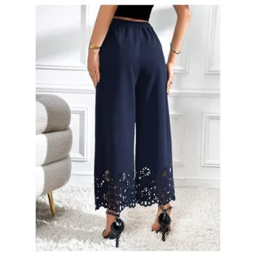 OYOANGLE Women's Cut Out Wide Leg Pants for Casual Office