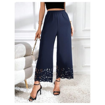 OYOANGLE Women's Cut Out Wide Leg Pants for Casual Office