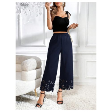 OYOANGLE Women's Cut Out Wide Leg Pants for Casual Office