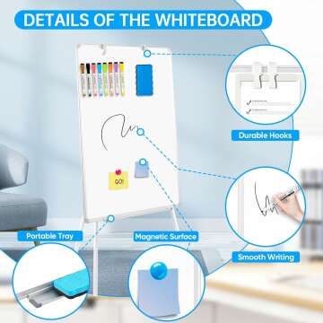 Magnetic Whiteboard Easel - Adjustable Height 24x36"