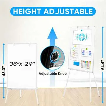 Magnetic Whiteboard Easel - Adjustable Height 24x36"