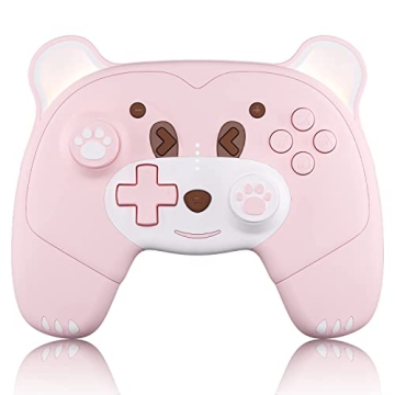 Mytrix Pink Wireless Controller for Nintendo Switch - Cute Pro Controller with Turbo, Motion, Vibrat...