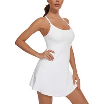 Workout Tennis Dress for Women with Built-in Bra Shorts, Adjustable Shoulder Straps and Pockets White