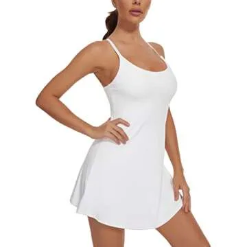 Workout Tennis Dress for Women with Built-in Bra Shorts, Adjustable Shoulder Straps and Pockets White
