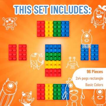 Strictly Briks Compatible with Lego Classic Bricks Starter Kit, Blue, Green, Red & Yellow, 2x4 Studs - Creative Play Set for Above 3 - Compatible with All Brands - 96 Piece Building Blocks for Kids