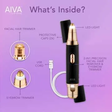 SPA SCIENCES - AIVA - The 2-in-1 Facial Hair Remover & Eyebrow Trimmer with Built-in LED Lights