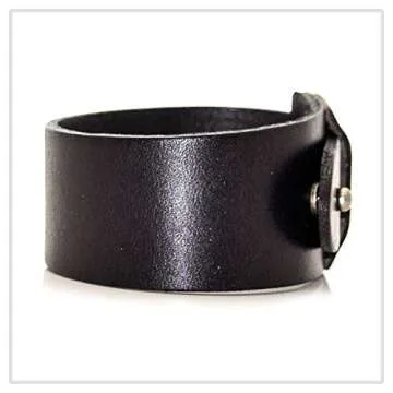 Mgutillart Punk Alloy Buckle Cuff Wristband Wide Leather Bracelet(Black)