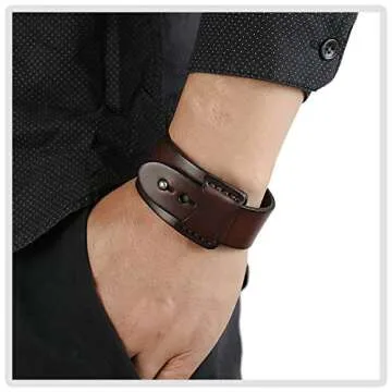 Mgutillart Punk Alloy Buckle Cuff Wristband Wide Leather Bracelet(Black)