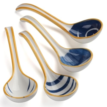 Soup Spoon Set of 4 for Asian Dishes - Elegant Curved Handle
