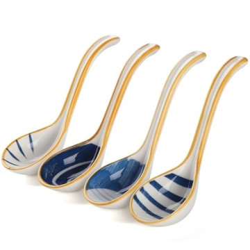 Ceramic Ramen Soup Spoon Set for Asian Dishes