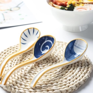 Ceramic Ramen Soup Spoon Set for Asian Dishes