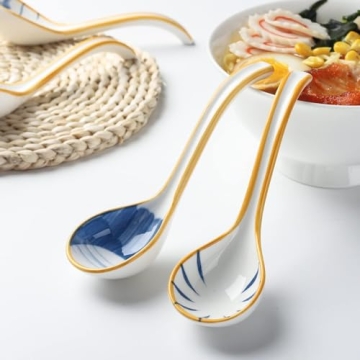 Ceramic Ramen Soup Spoon Set for Asian Dishes