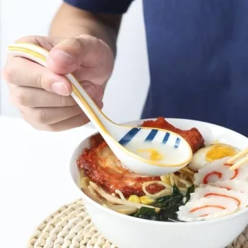 Ceramic Ramen Soup Spoon Set for Asian Dishes