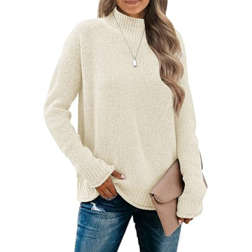 MEROKEETY Women's Long Sleeve Turtleneck Cozy Knit Sweater - Casual Loose Pullover Jumper