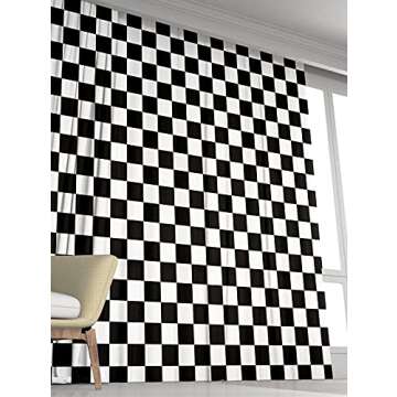 Black and White Window Drapes Curtain Checkered Flag Racing Race Car Line Rod Pocket Drapes Curtain for Living Room Home Decor 21x63 Inches 2 Panels