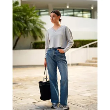 Zeagoo Women Long Sleeve V Neck Waffle Cropped Top