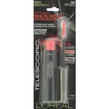 L'Oréal Paris Telescopic Shocking Extensions Mascara, Carbon Black, 0.29 Ounces