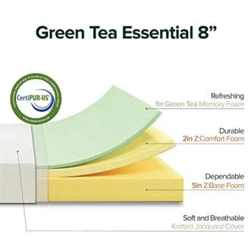 ZINUS 8 Inch Green Tea Essential Memory Foam Mattress, Queen, Mattress in A Box, Affordable Mattress, CertiPUR-US Certified