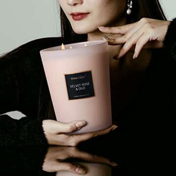 HomeLights Scented Candles | Large Jar Candle-33.3 Oz. Natural Soy Aromatherapy Candles | Up to 130 Hours Burn Time with 3 Cotton Wicks, Home Decorative Fragrance Candles Gift - Velvet Rose Oud