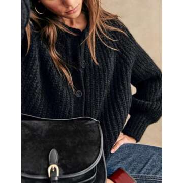 Bianstore Women's Casual Long Sleeve Crewneck Button Down Cardigan Sweater Knit Outwear(Black-S)