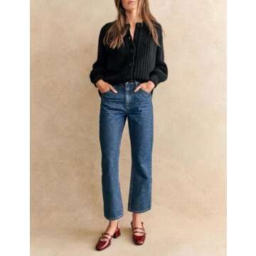 Bianstore Women's Casual Long Sleeve Crewneck Button Down Cardigan Sweater Knit Outwear(Black-S)