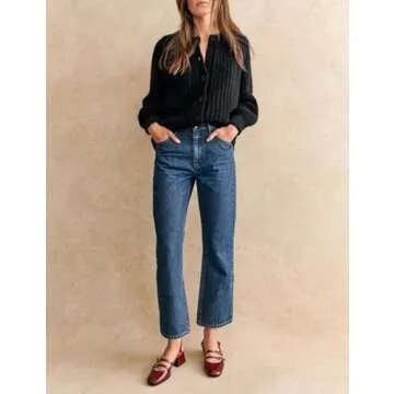 Bianstore Women's Casual Long Sleeve Crewneck Button Down Cardigan Sweater Knit Outwear(Black-S)