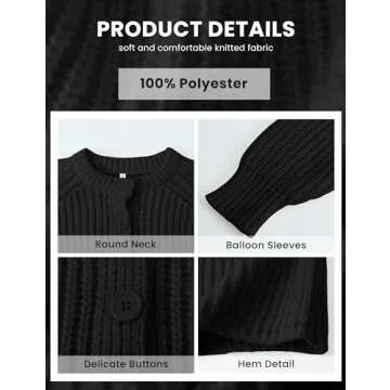 Bianstore Women's Casual Long Sleeve Crewneck Button Down Cardigan Sweater Knit Outwear(Black-S)