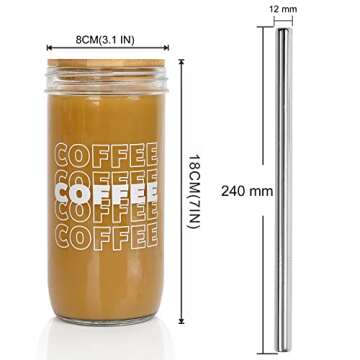 Iced Coffee Mason Jar Cup, Iced Coffee Mason Jar Cups with Lids and Straws, Iced Coffee Glasses Cup,...