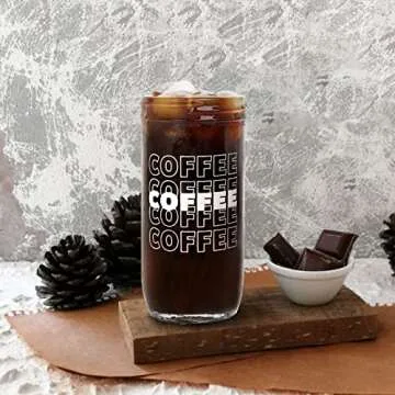 Iced Coffee Mason Jar Cup, Iced Coffee Mason Jar Cups with Lids and Straws, Iced Coffee Glasses Cup, 24oz Wide Mouth Mason Jar Drinking Glasses, Smoothie Cups, Reusable Cup Iced Coffee Cups