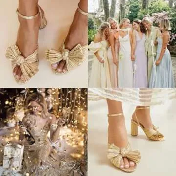 VIMISAOI Womens High Block Chunky Heel Sandals Fashion Open Toe Ankle Buckle Strap Pleated Bow Heel Sandals Wedding Dress Shoes Pumps