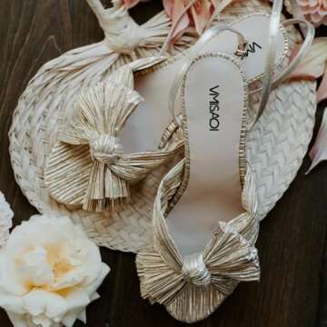 VIMISAOI Womens High Block Chunky Heel Sandals Fashion Open Toe Ankle Buckle Strap Pleated Bow Heel Sandals Wedding Dress Shoes Pumps