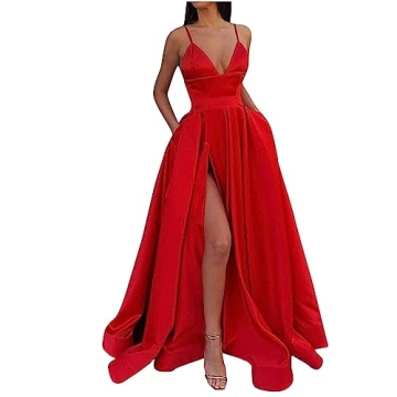 Uillui Long Evening Gowns for Women - Elegant Red Formal Cocktail Dress