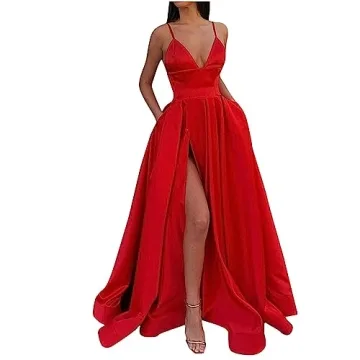 Uillui Long Evening Gowns for Women - Elegant Red Formal Cocktail Dress