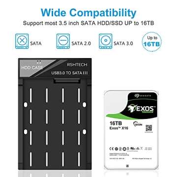 Hard Drive Enclosure, RSHTECH USB 3.0 to SATA External Hard Drive Docking Station for 3.5 inch SATA I/II/III HDD SSD Up to 16TB Support UASP (Black)