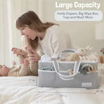 Lily Miles Baby Diaper Caddy Organizer, Girl Nursery Storage Basket with 8 Pockets, Baby Organizer and Storage, Easy-to-Clean Fabric, Large, Pink Blush