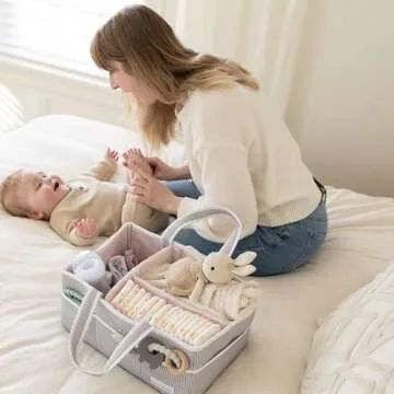 Lily Miles Baby Diaper Caddy Organizer, Girl Nursery Storage Basket with 8 Pockets, Baby Organizer and Storage, Easy-to-Clean Fabric, Large, Pink Blush