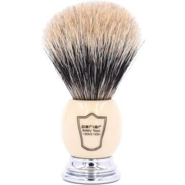 Parker Premium 3 Band Pure Badger Shaving Brush with Stand Included - White